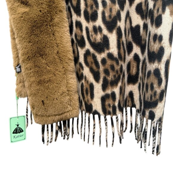 Faux Fur Leopard Wrap Womens Evening Scarf Shawl by Katier NWT 26x64 - Picture 5 of 12